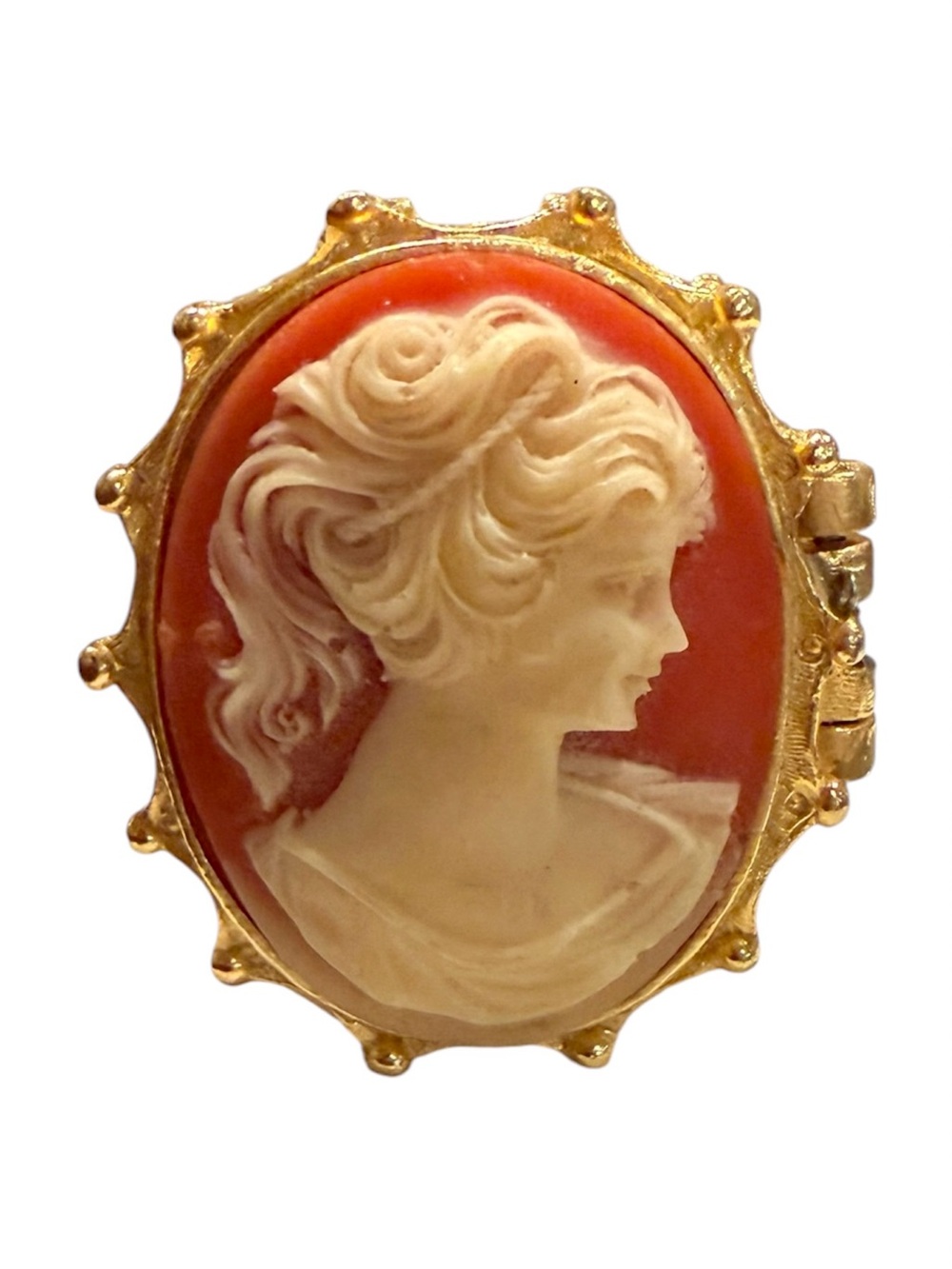 Vintage England cameo Trinket Box | Gold Tone Hinged Vanity Pill Box